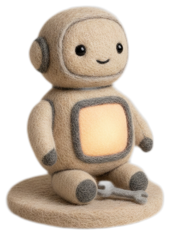 Dogu — 宇宙のレトロ工場で働く、針フェルトの作業ロボ